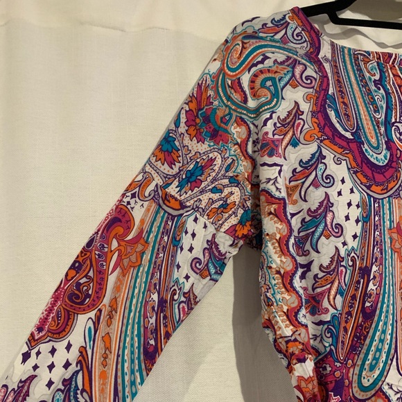 Chico’s 0 Boho, Paisley, Side Tie, Jersey Top - Picture 4 of 16